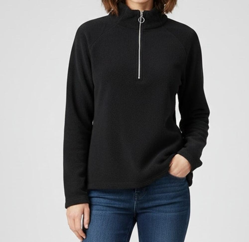 Athleta Medium Quarter Zip Black Fleece Jacket Embroidery On Sleeve